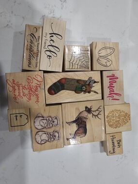 Source Unknown Wood Home Design Stamps - Natural Wood, Red, Green, Brown, Black